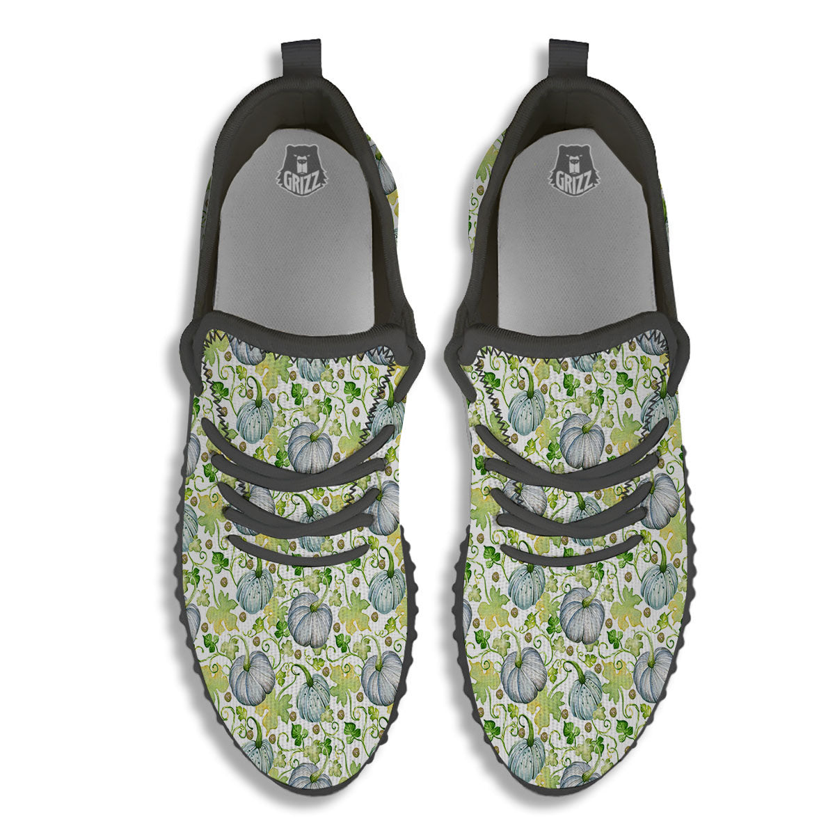 Pumpkin Green Print Pattern Black Walking Shoes-grizzshop