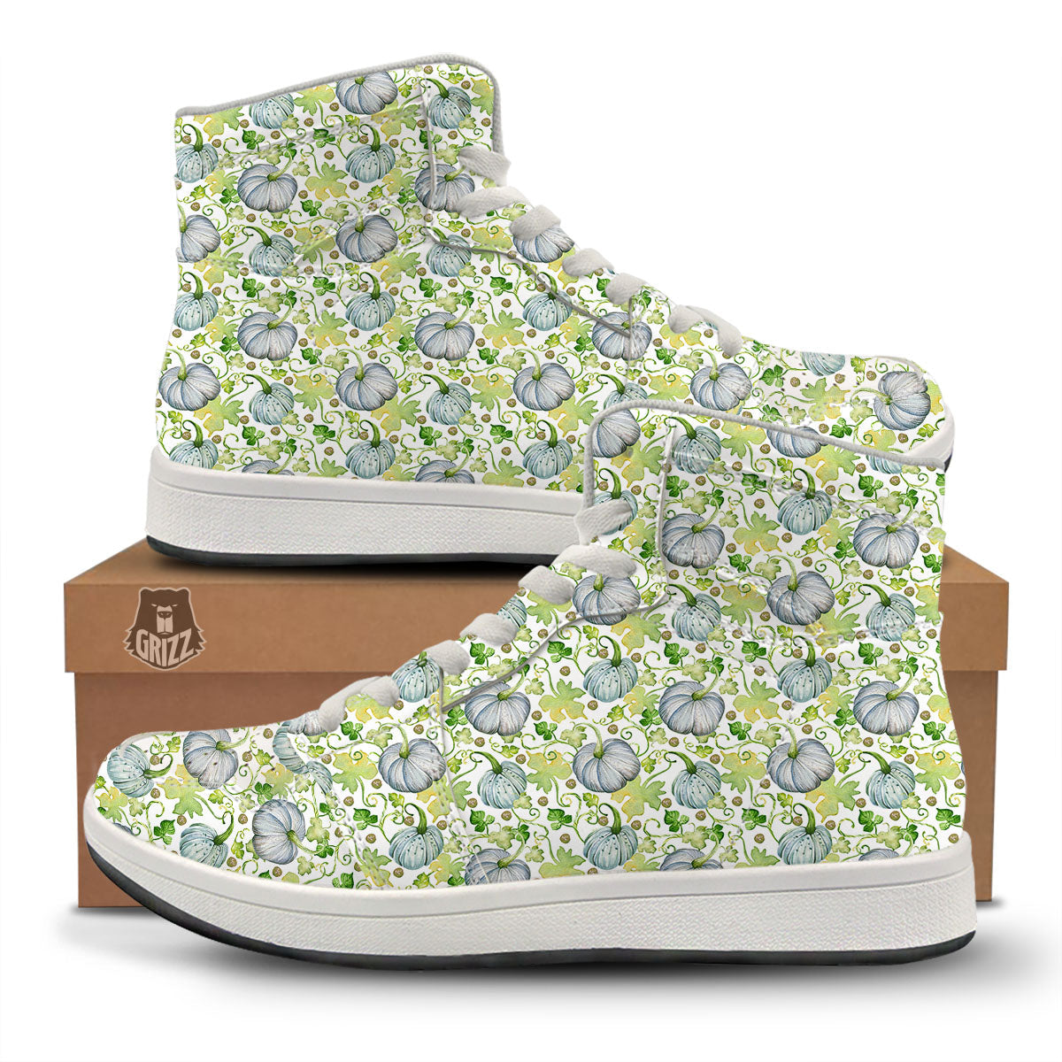 Pumpkin Green Print Pattern High Top Sneakers-grizzshop