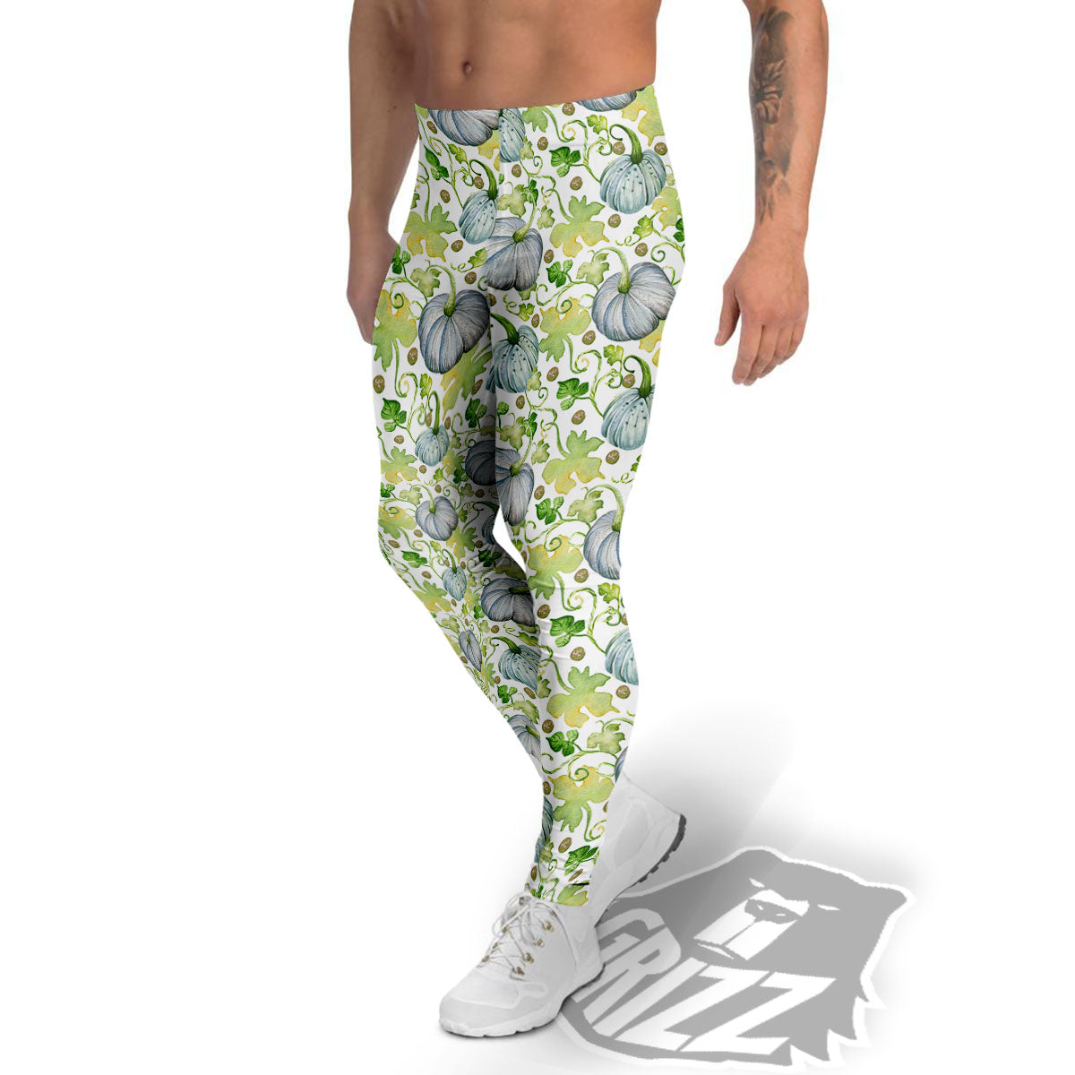 Pumpkin Green Print Pattern Men's Leggings-grizzshop