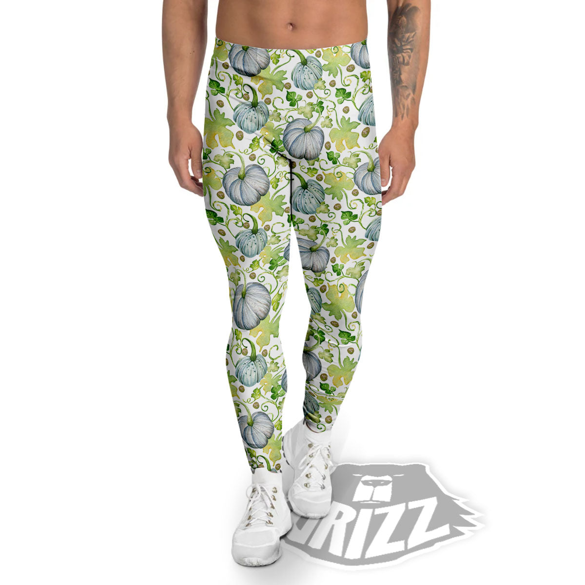 Pumpkin Green Print Pattern Men's Leggings-grizzshop