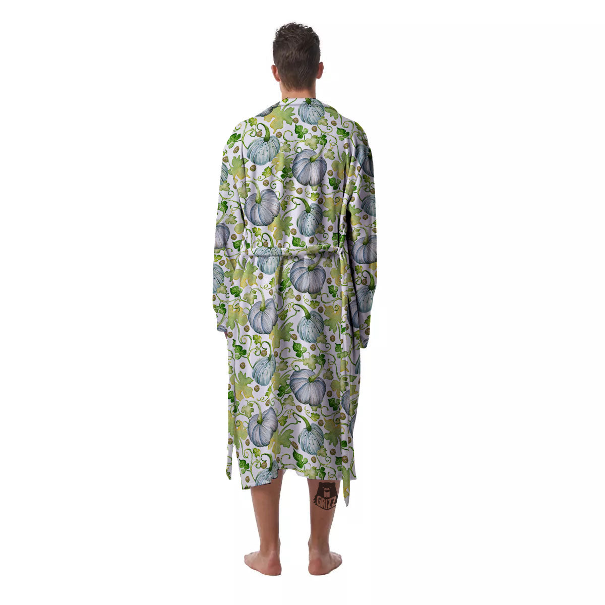 Pumpkin Green Print Pattern Men's Robe-grizzshop