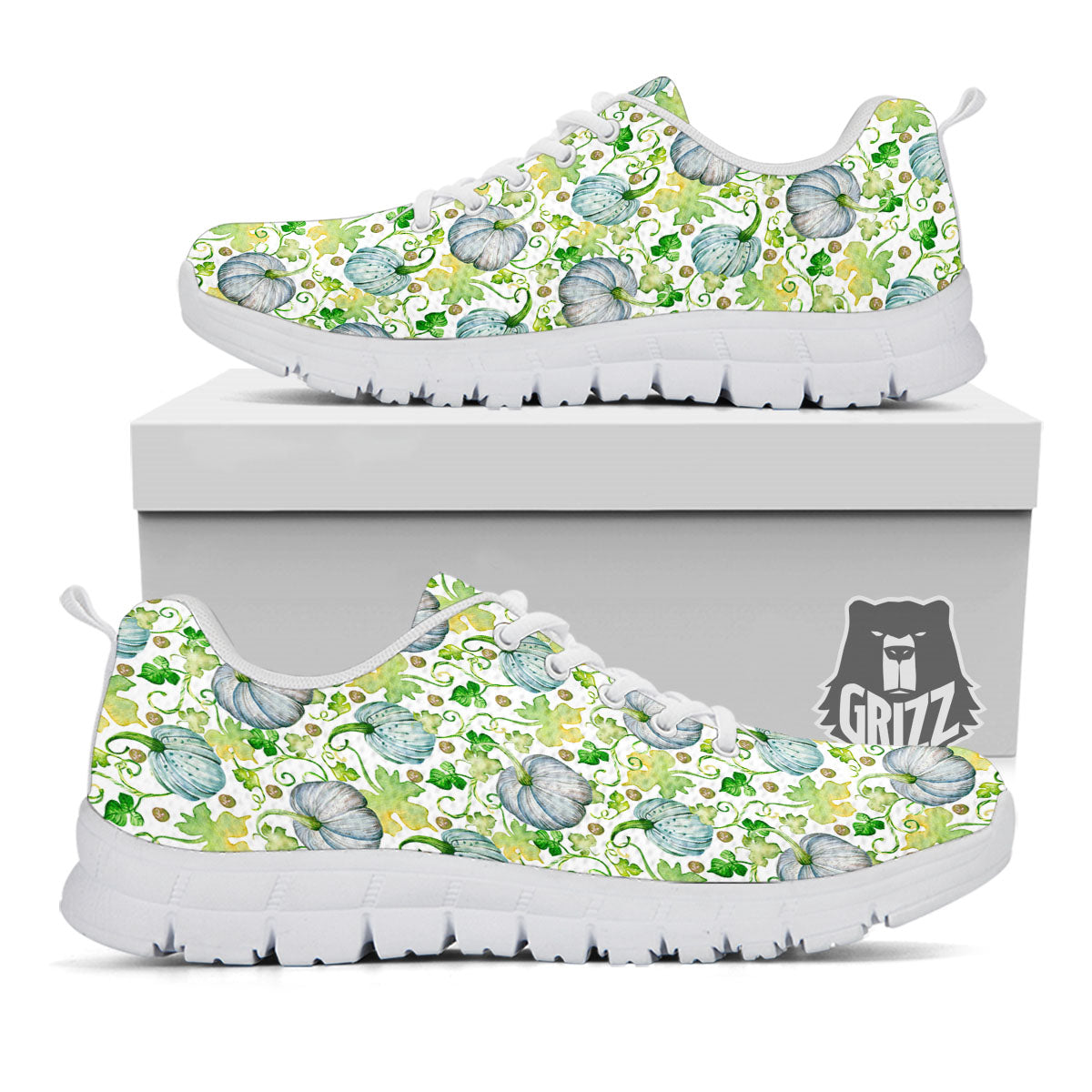 Pumpkin Green Print Pattern White Sneaker-grizzshop