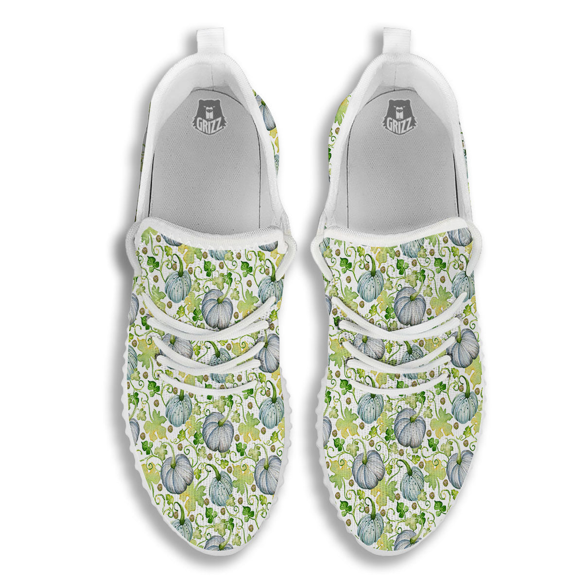 Pumpkin Green Print Pattern White Walking Shoes-grizzshop