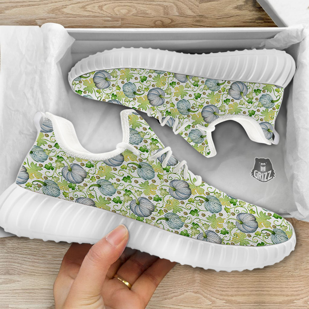 Pumpkin Green Print Pattern White Walking Shoes-grizzshop
