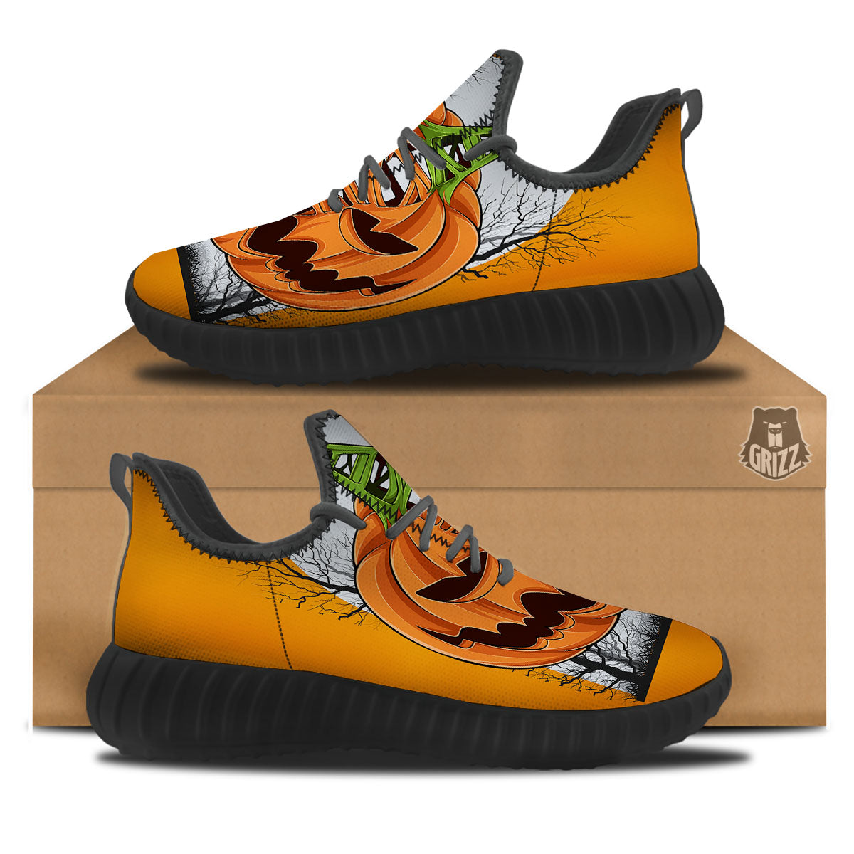 Pumpkin Halloween Character Print Black Walking Shoes-grizzshop