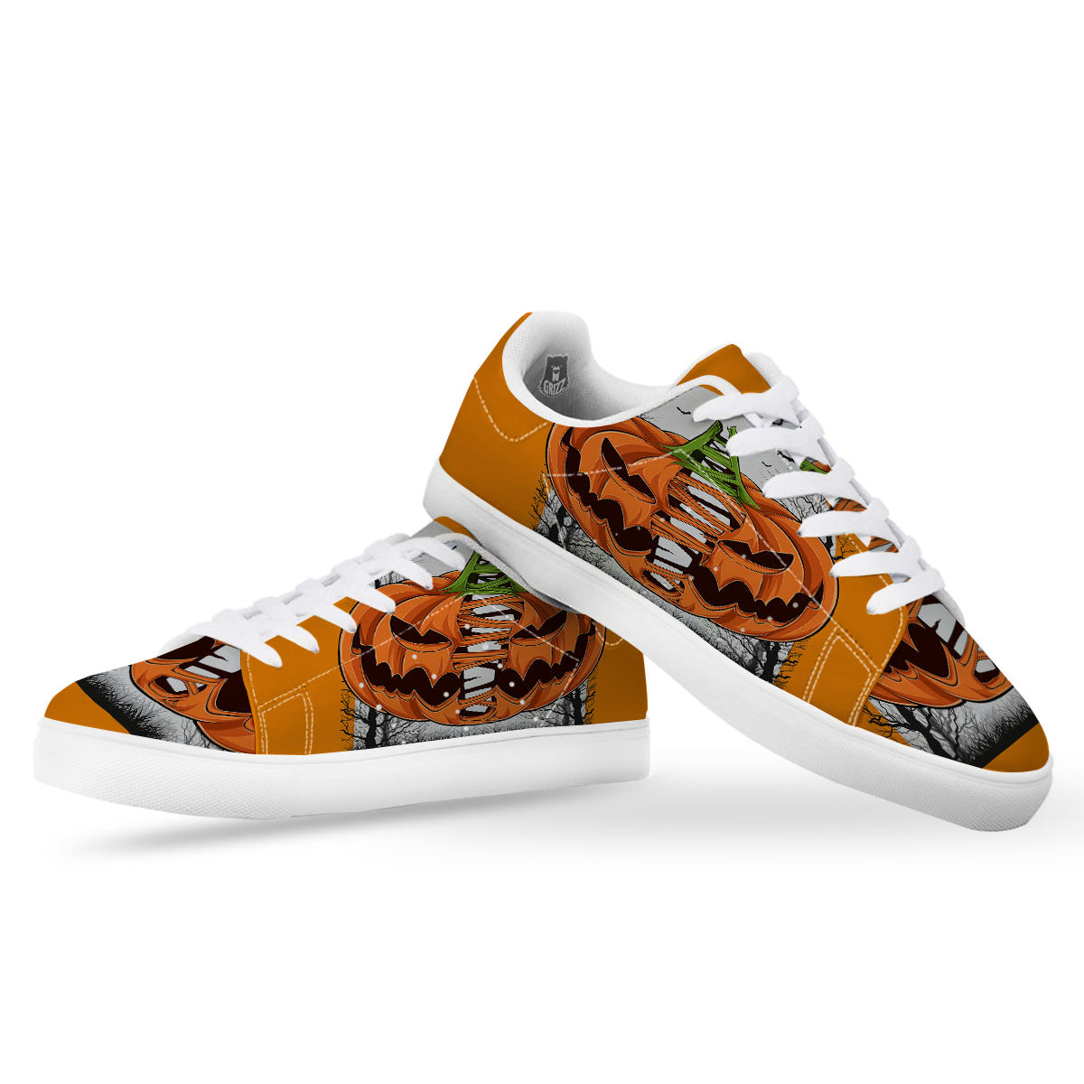 Pumpkin Halloween Character Print White Low Top Sneakers-grizzshop