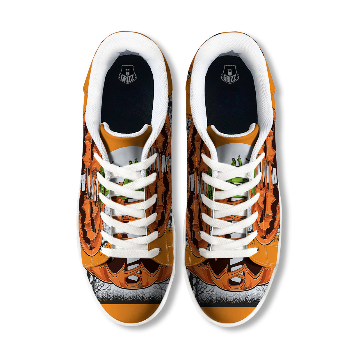 Pumpkin Halloween Character Print White Low Top Sneakers-grizzshop