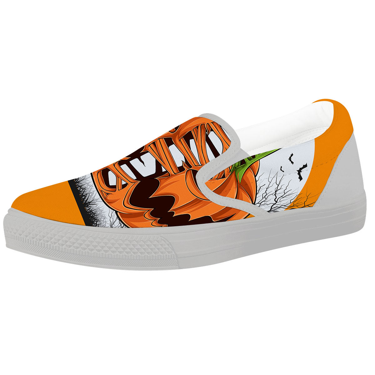 Pumpkin Halloween Character Print White Slip On Shoes-grizzshop