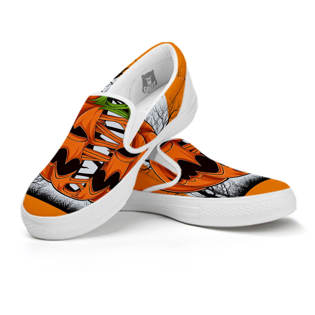 Pumpkin Halloween Character Print White Slip On Shoes-grizzshop