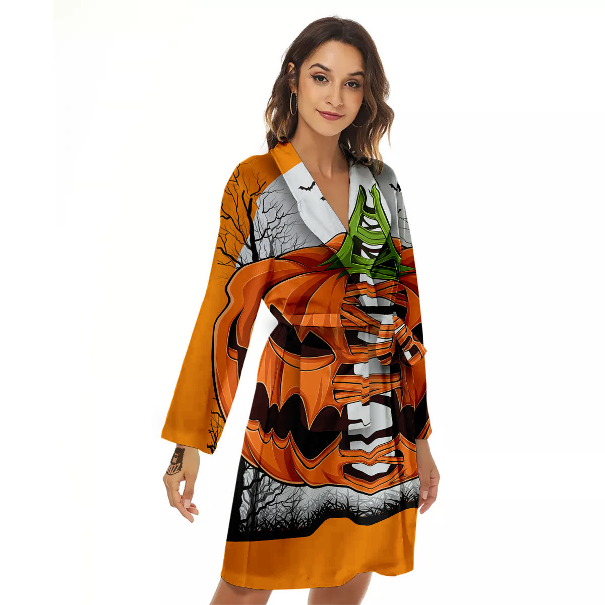Pumpkin Halloween Character Print Women's Robe-grizzshop