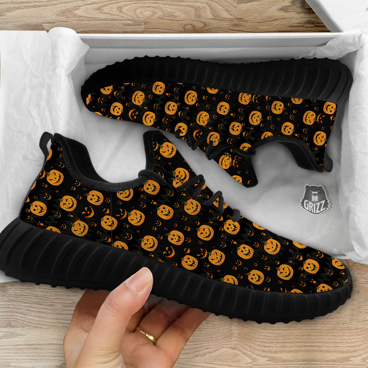 Pumpkin Halloween Fun Print Pattern Black Walking Shoes-grizzshop