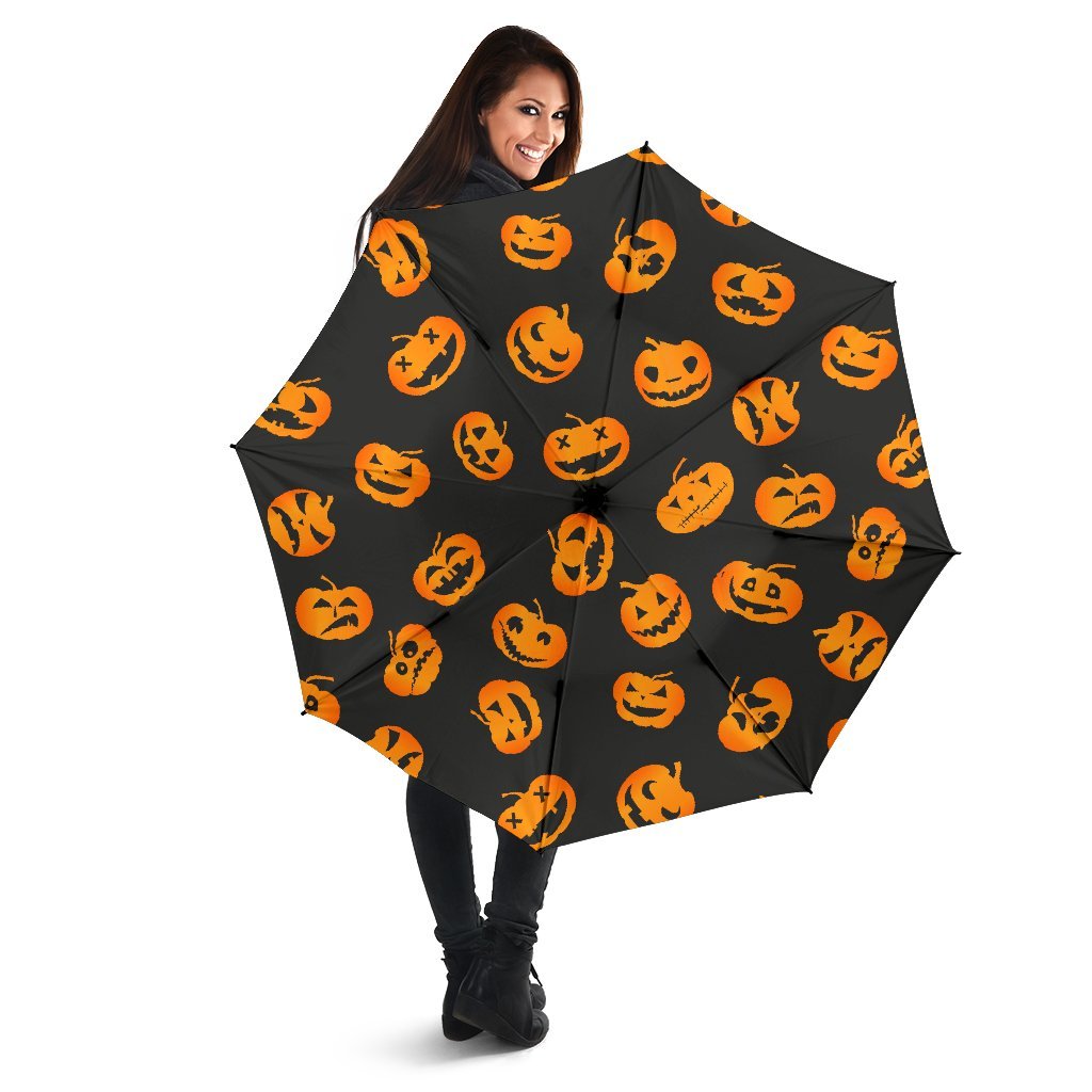 Pumpkin Halloween Pattern Print Automatic Foldable Umbrella-grizzshop