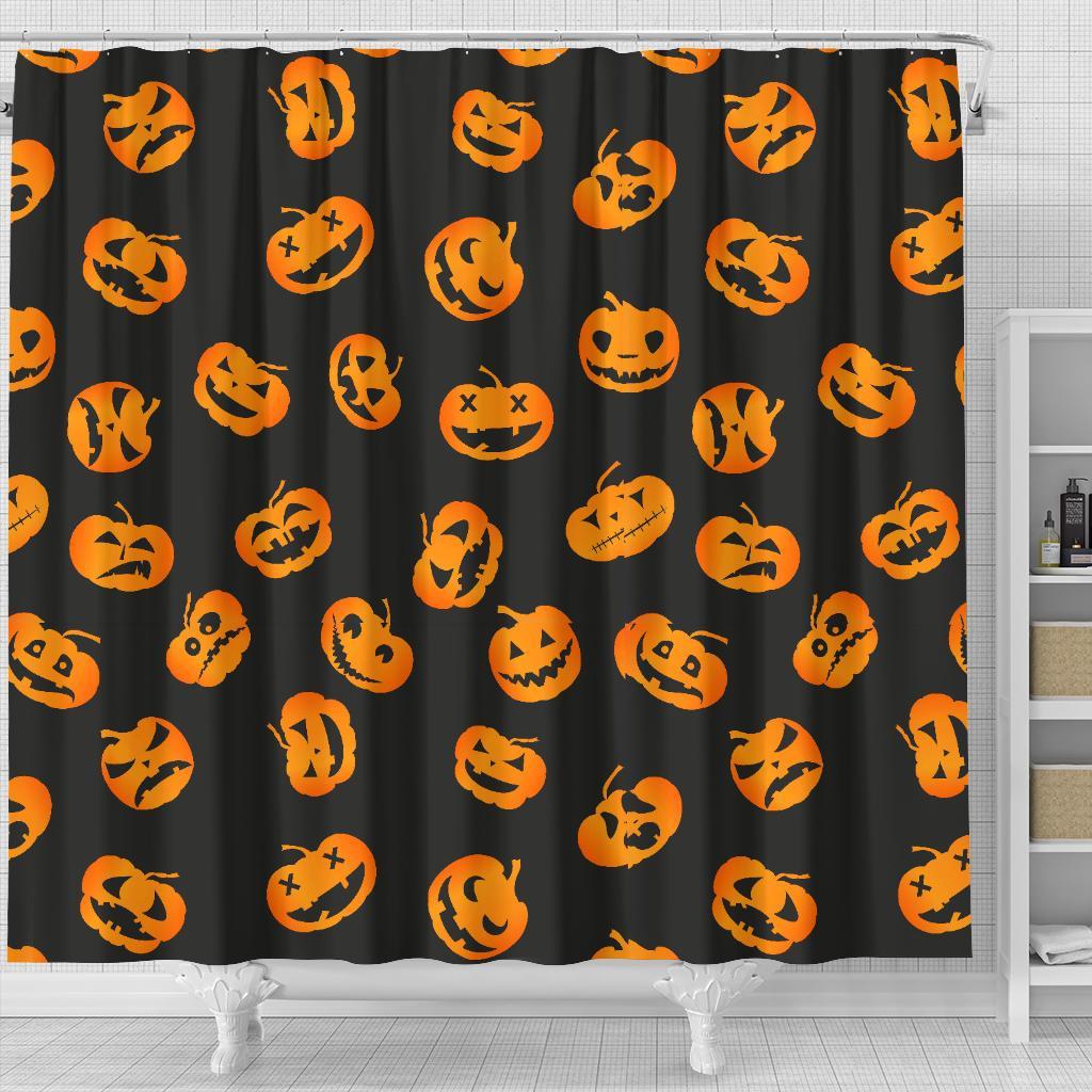 Pumpkin Halloween Pattern Print Bathroom Shower Curtain-grizzshop