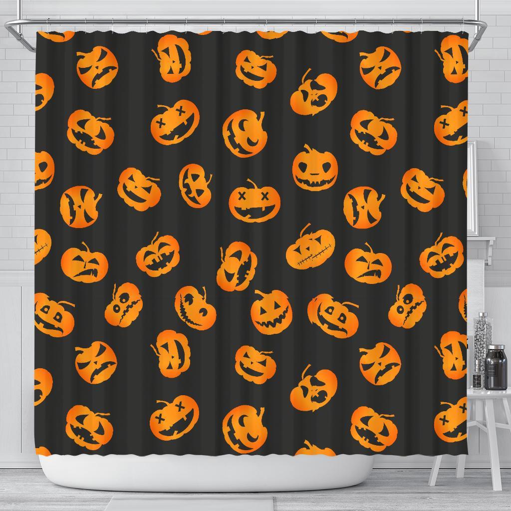 Pumpkin Halloween Pattern Print Bathroom Shower Curtain-grizzshop