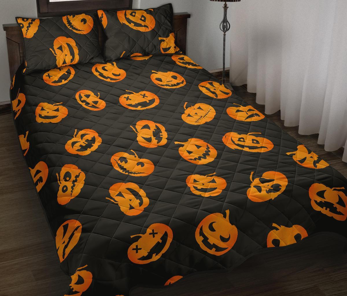 Pumpkin Halloween Pattern Print Bed Set Quilt-grizzshop
