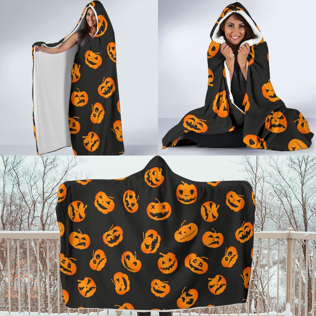 Pumpkin Halloween Pattern Print Hooded Blanket-grizzshop