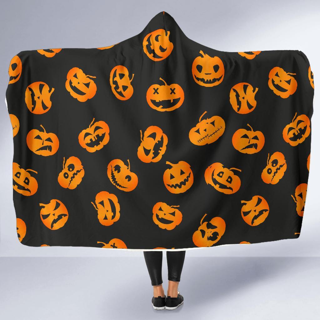 Pumpkin Halloween Pattern Print Hooded Blanket-grizzshop