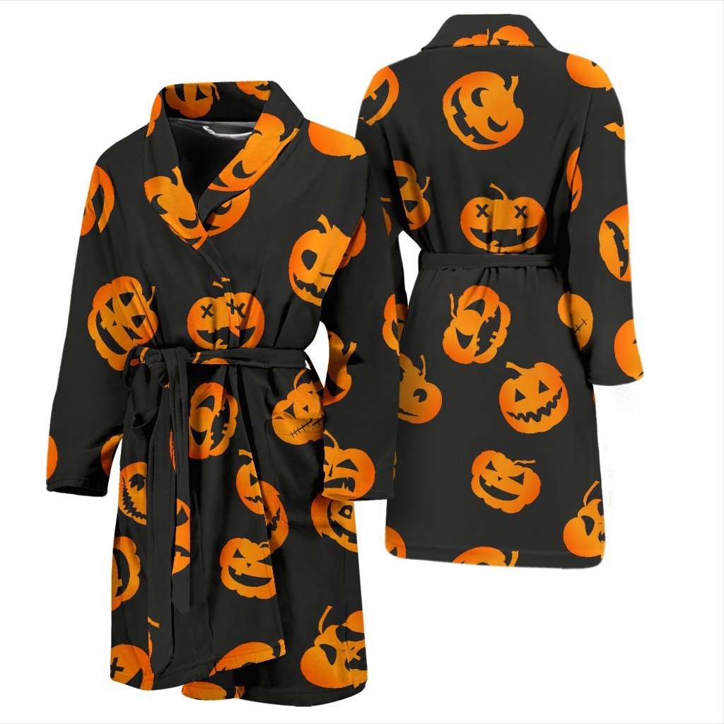 Pumpkin Halloween Pattern Print Men Long Robe-grizzshop