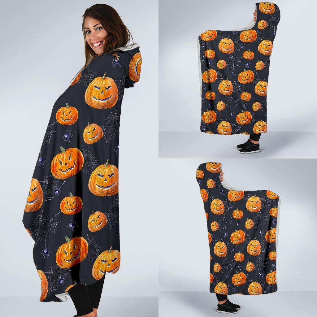 Pumpkin Halloween Print Pattern Hooded Blanket-grizzshop