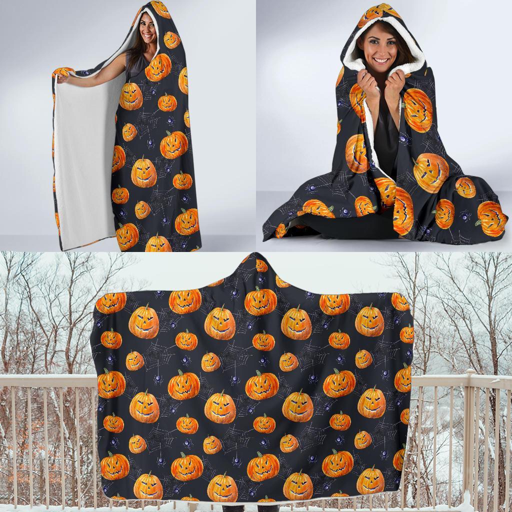 Pumpkin Halloween Print Pattern Hooded Blanket-grizzshop