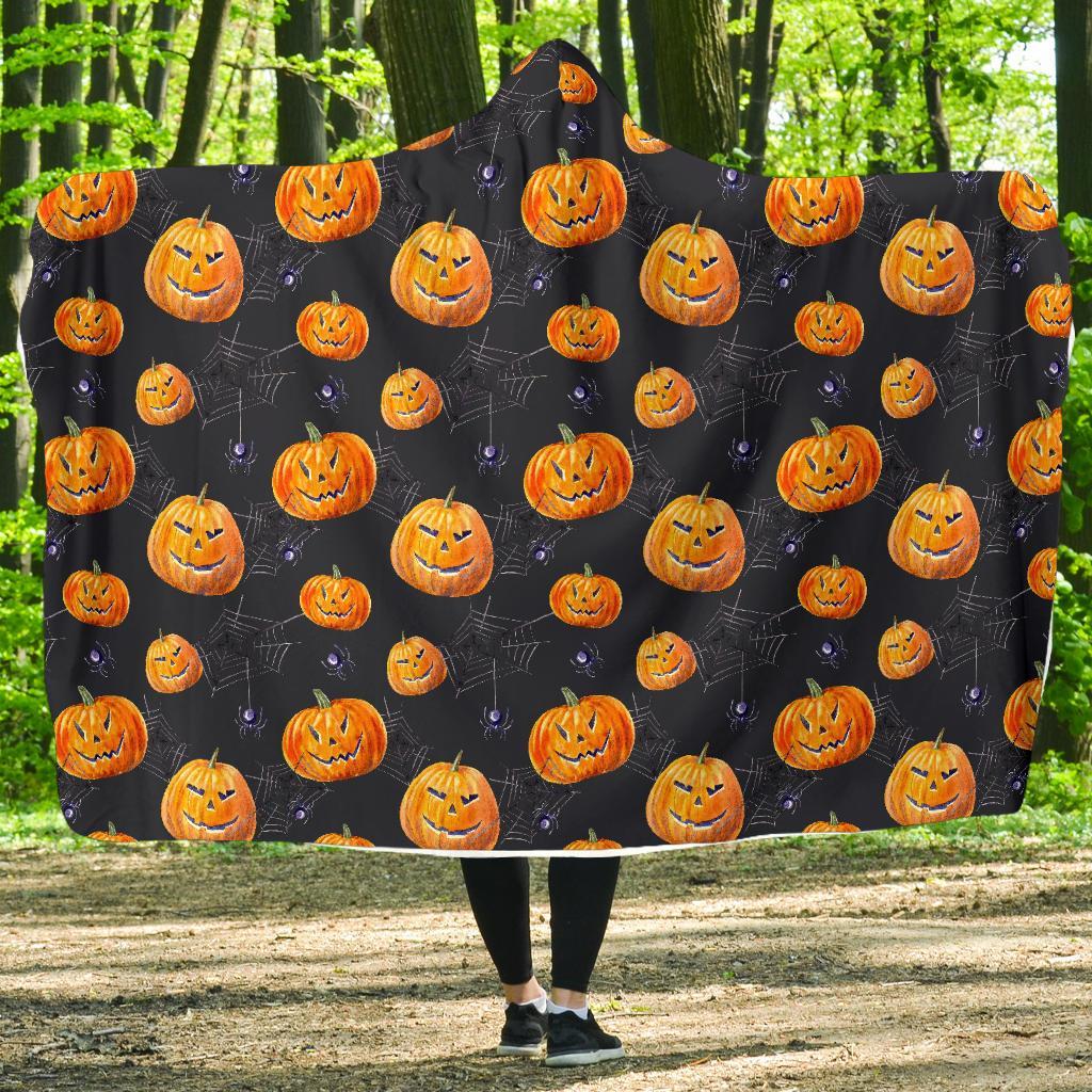 Pumpkin Halloween Print Pattern Hooded Blanket-grizzshop