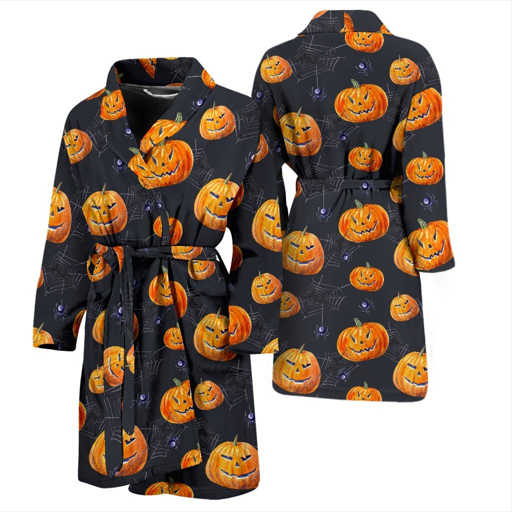 Pumpkin Halloween Print Pattern Men Long Robe-grizzshop