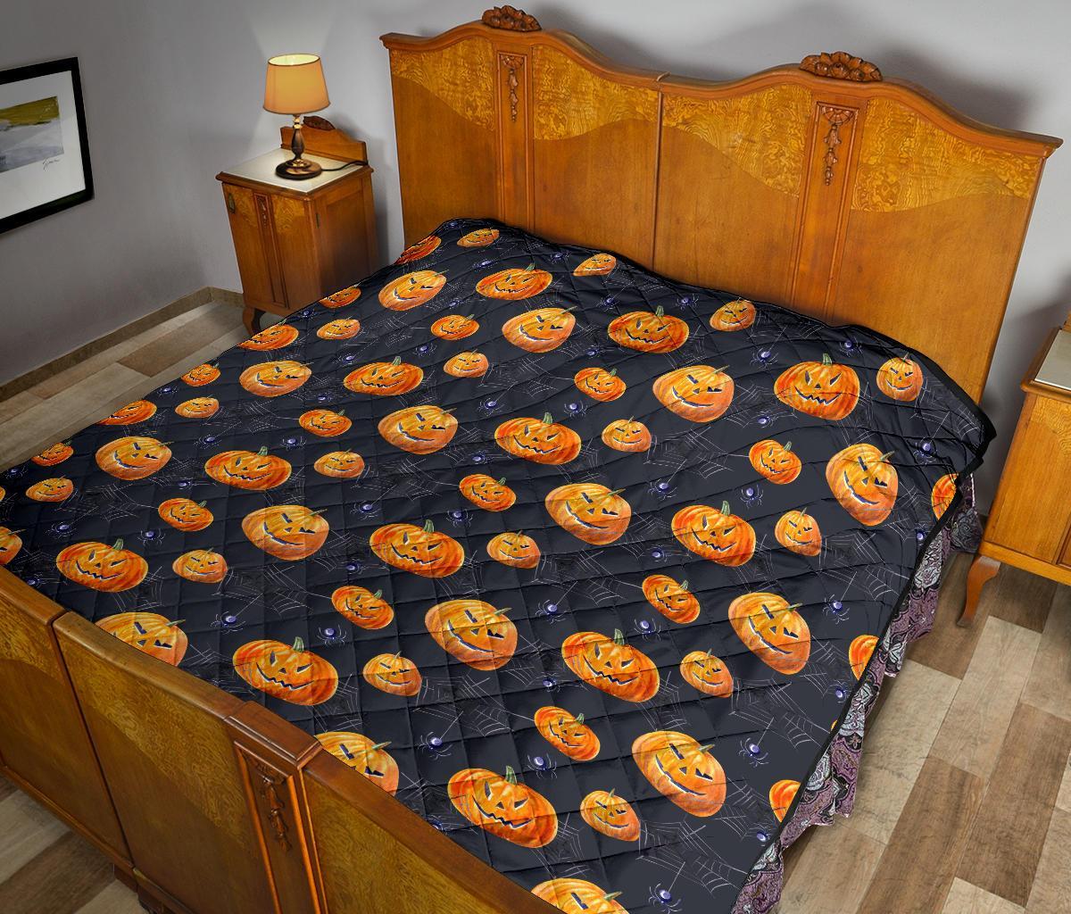 Pumpkin Halloween Print Pattern Quilt-grizzshop