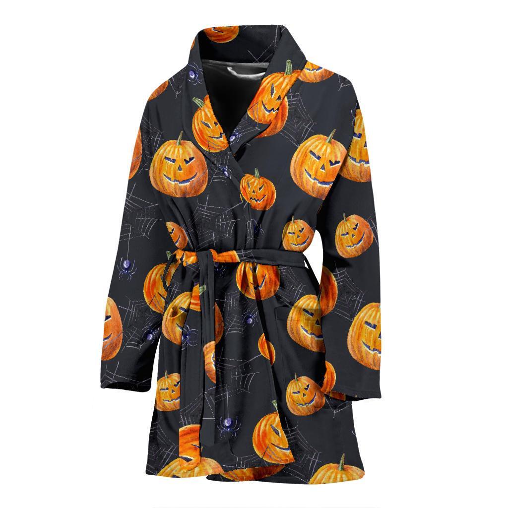 Pumpkin Halloween Print Pattern Women Long Robe-grizzshop