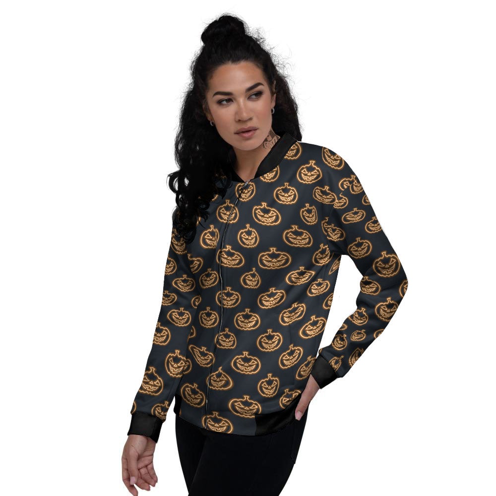 Pumpkin Halloween Print Pattern Women's Bomber Jacket-grizzshop