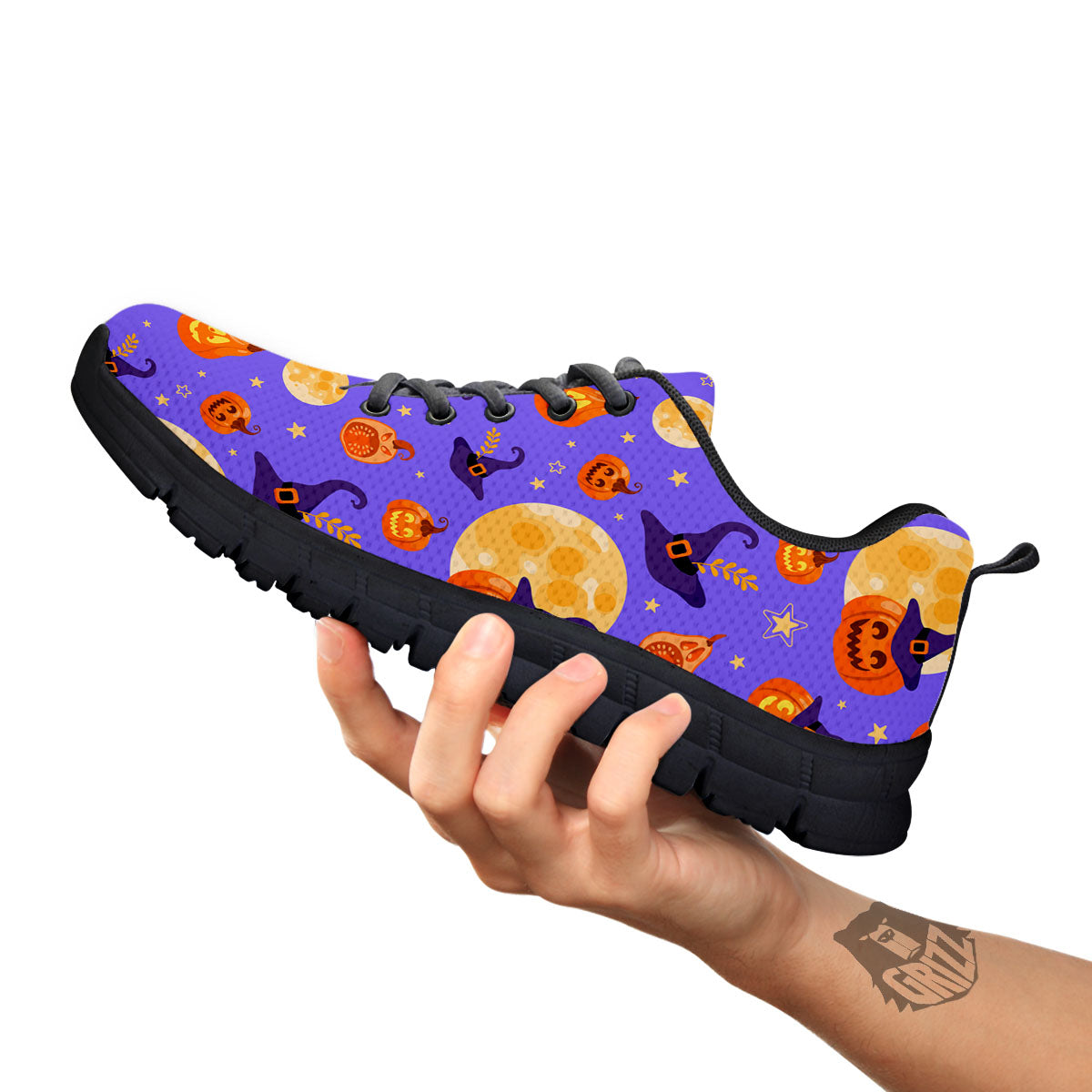 Pumpkin Halloween Purple Print Pattern Black Sneaker-grizzshop