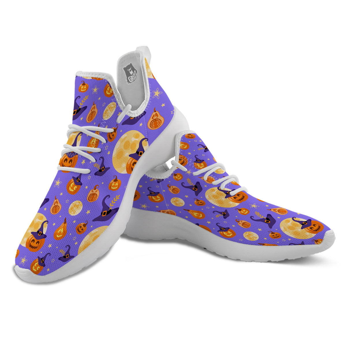 Pumpkin Halloween Purple Print Pattern White Athletic Shoes-grizzshop