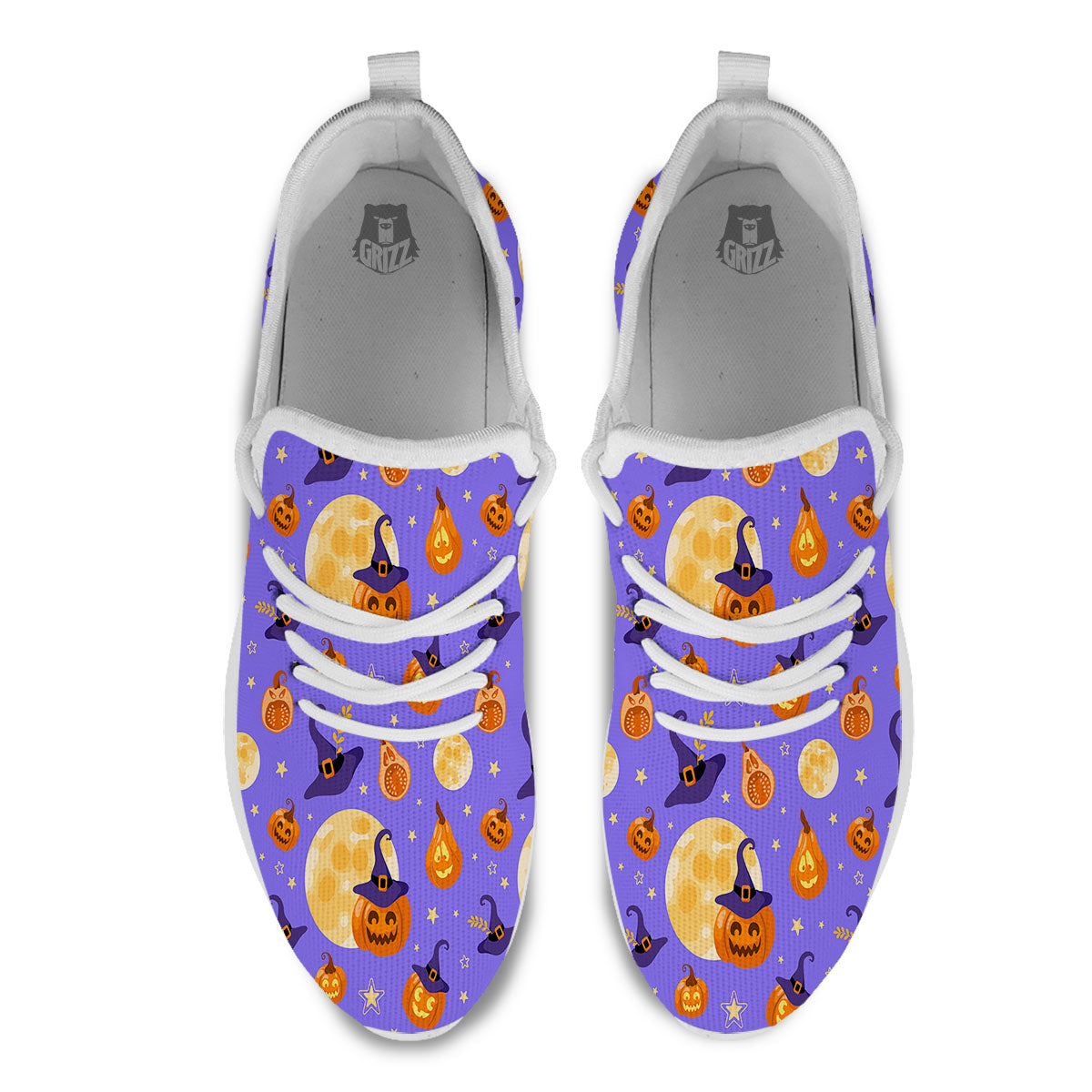 Pumpkin Halloween Purple Print Pattern White Athletic Shoes-grizzshop