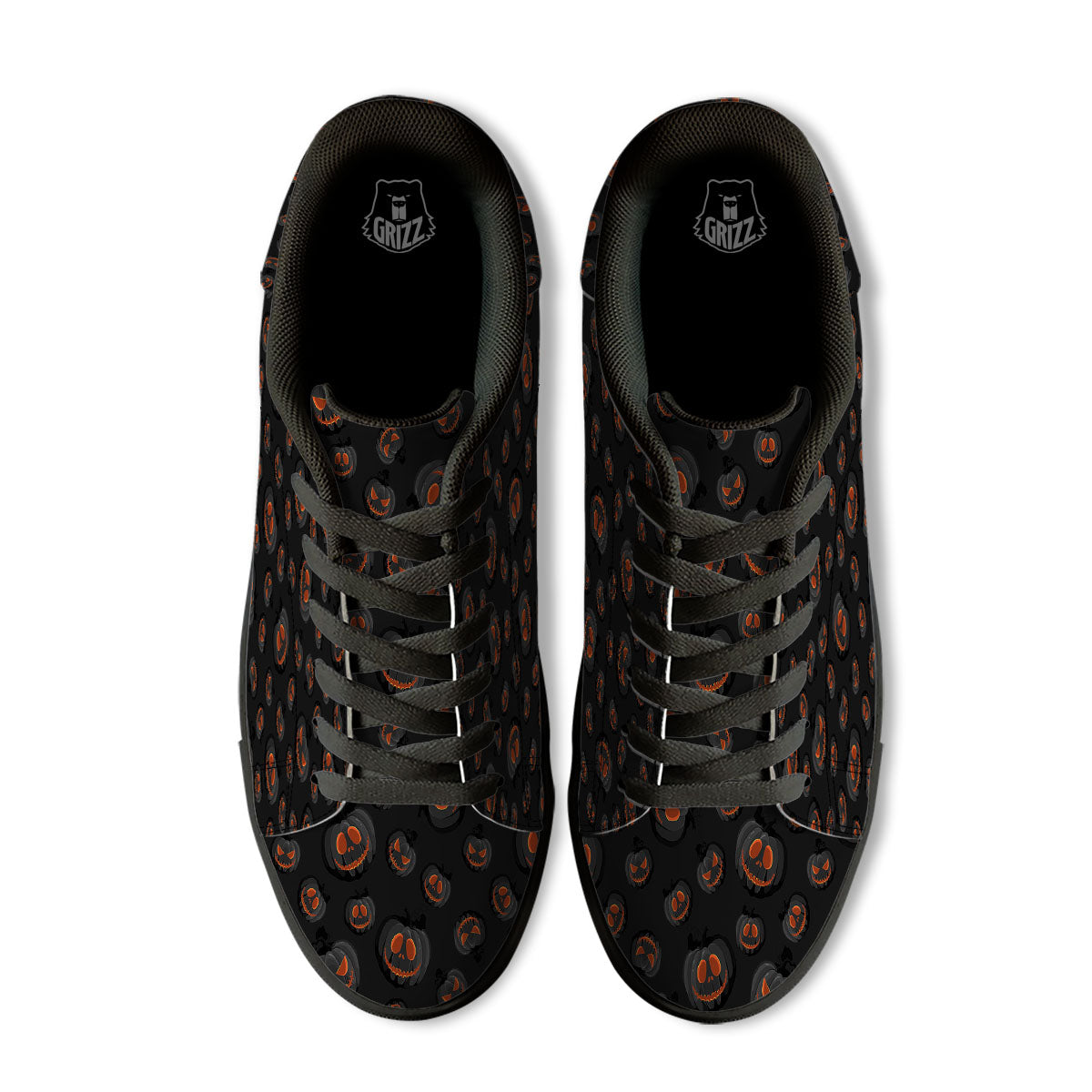 Pumpkin Jack O' Lantern Halloween Print Black Low Top Sneakers-grizzshop