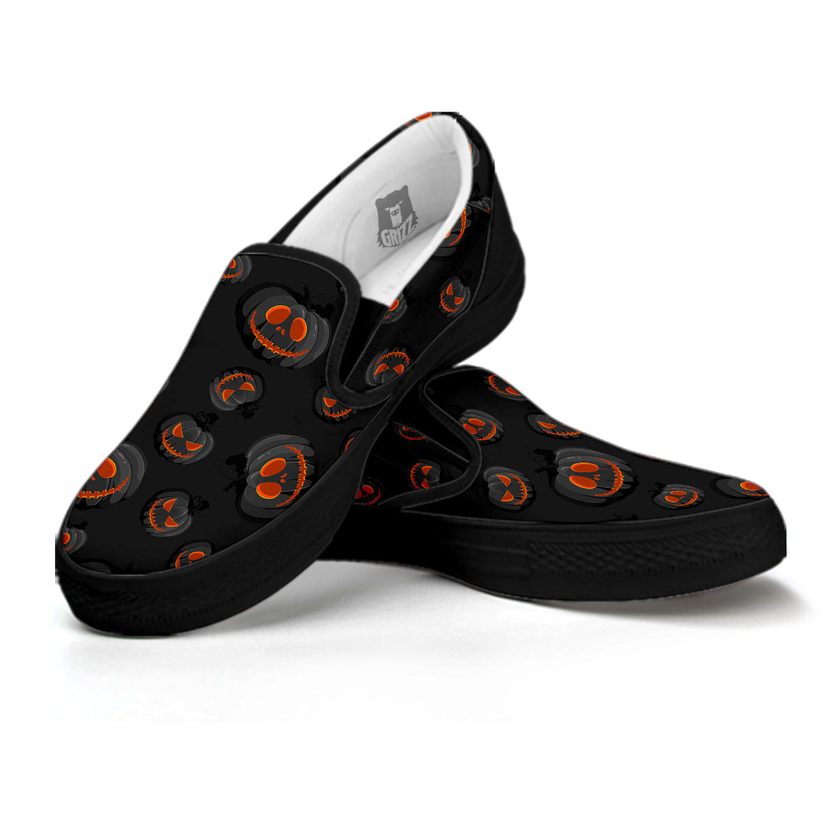 Pumpkin Jack O' Lantern Halloween Print Black Slip On Shoes-grizzshop
