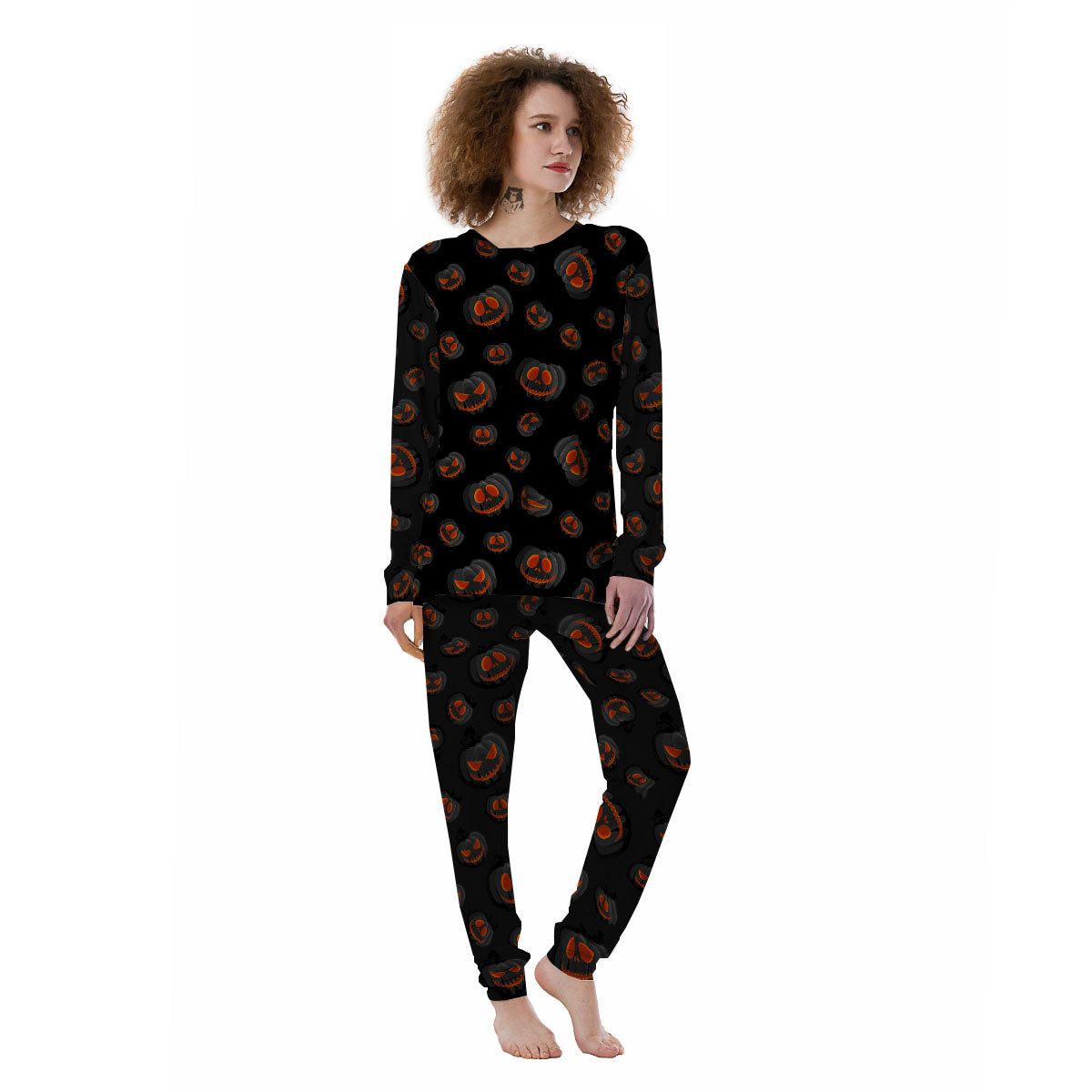 Pumpkin Jack O' Lantern Halloween Print Women's Pajamas-grizzshop