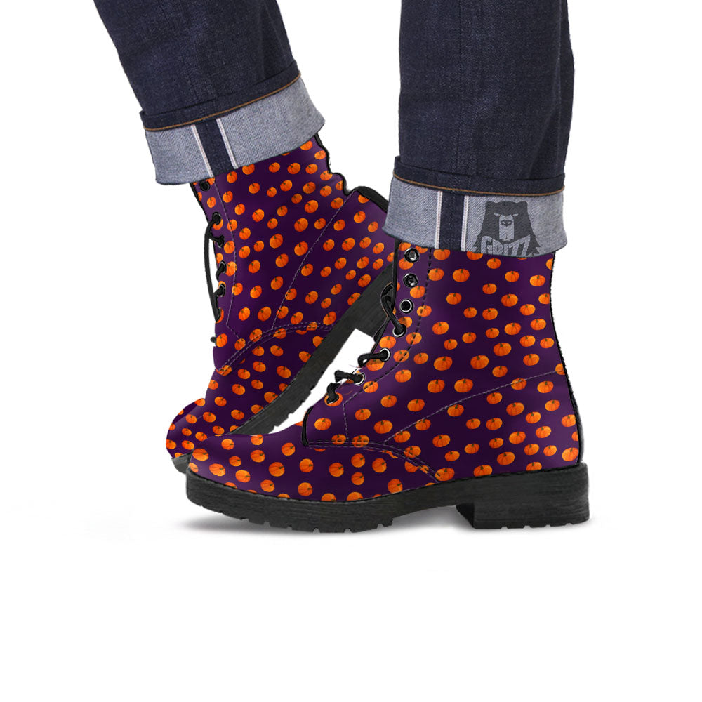 Pumpkin Little Print Pattern Leather Boots-grizzshop