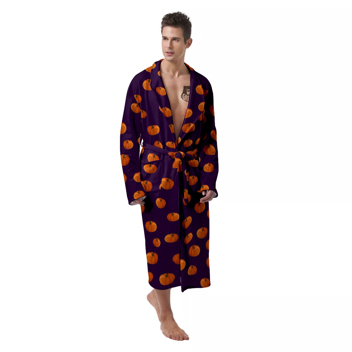 Pumpkin Little Print Pattern Men's Robe-grizzshop