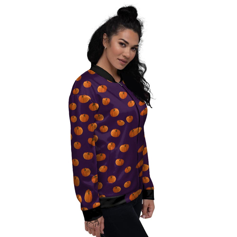 Pumpkin Little Print Pattern Women's Bomber Jacket-grizzshop