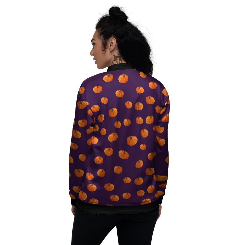 Pumpkin Little Print Pattern Women's Bomber Jacket-grizzshop