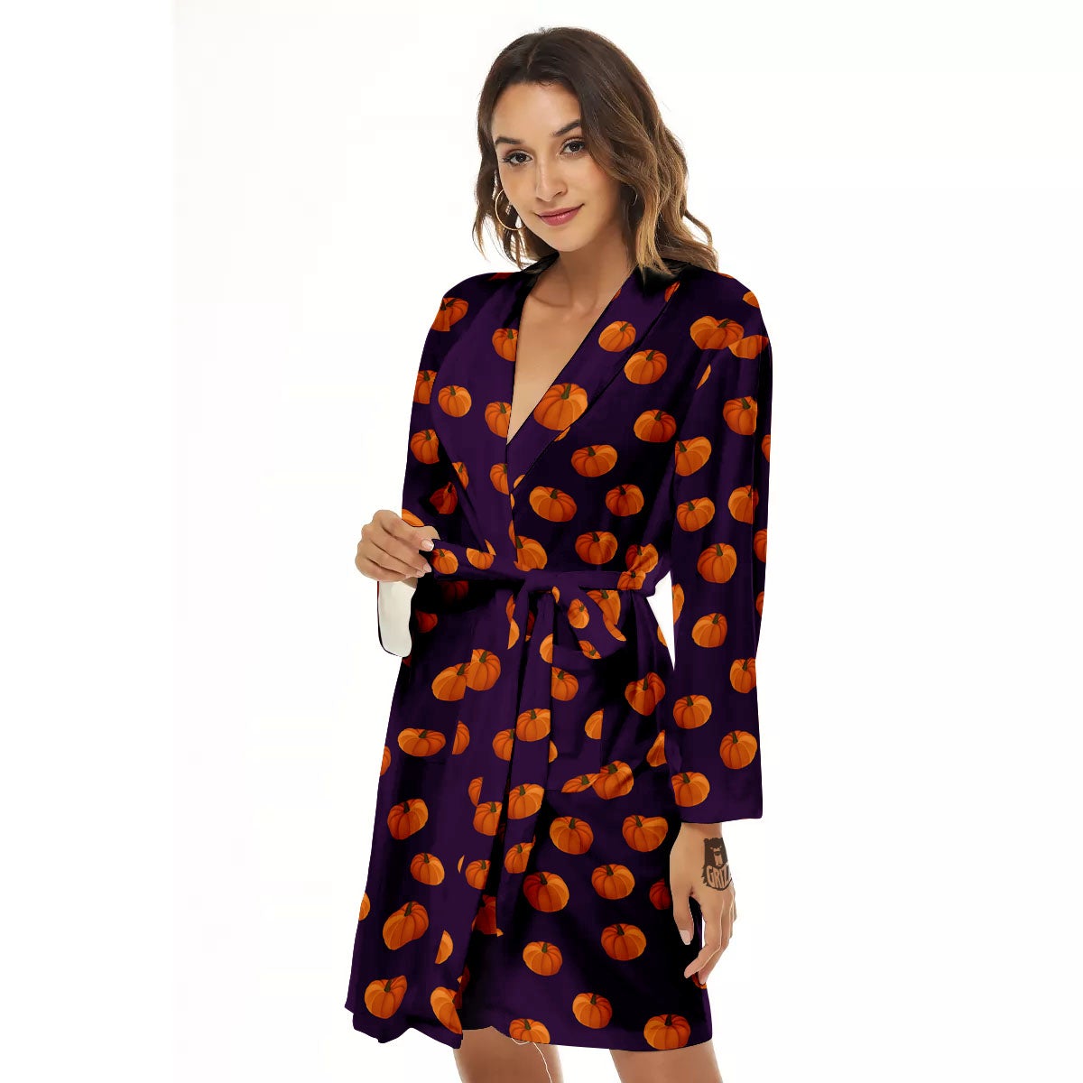 Pumpkin Little Print Pattern Women's Robe-grizzshop