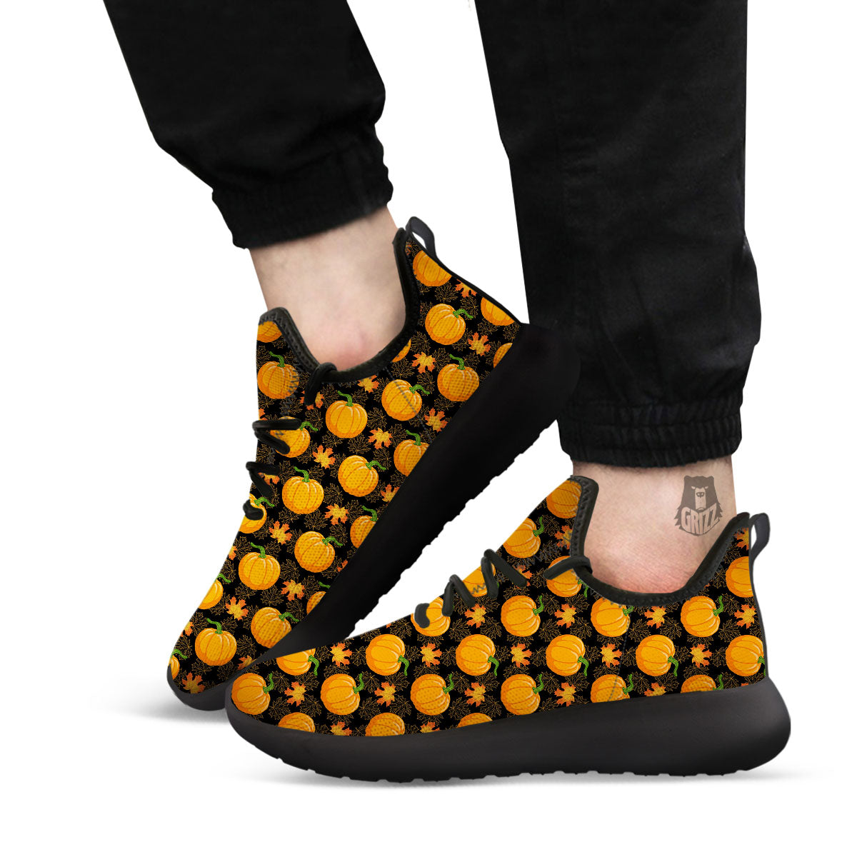 Pumpkin Orange Print Pattern Black Athletic Shoes-grizzshop