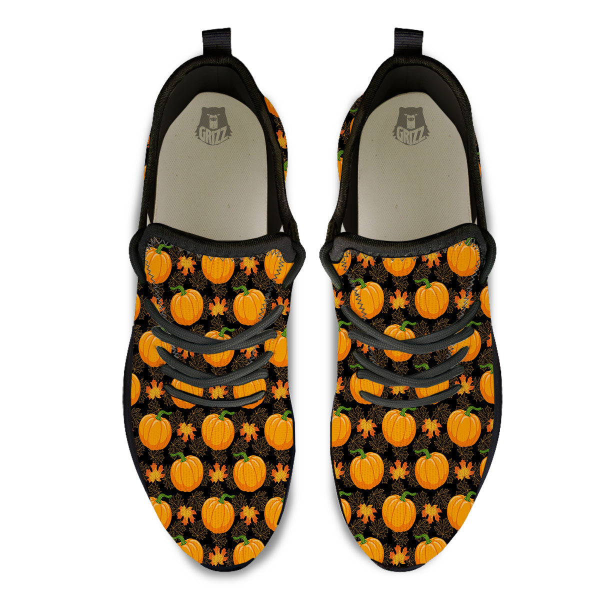 Pumpkin Orange Print Pattern Black Athletic Shoes-grizzshop