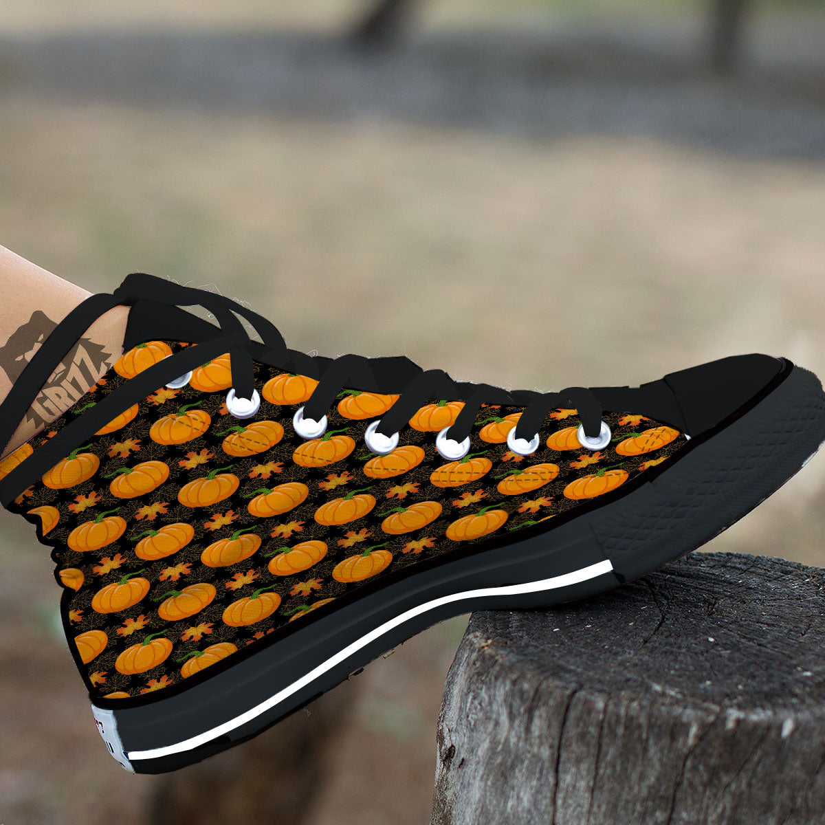 Pumpkin Orange Print Pattern High Top Shoes-grizzshop