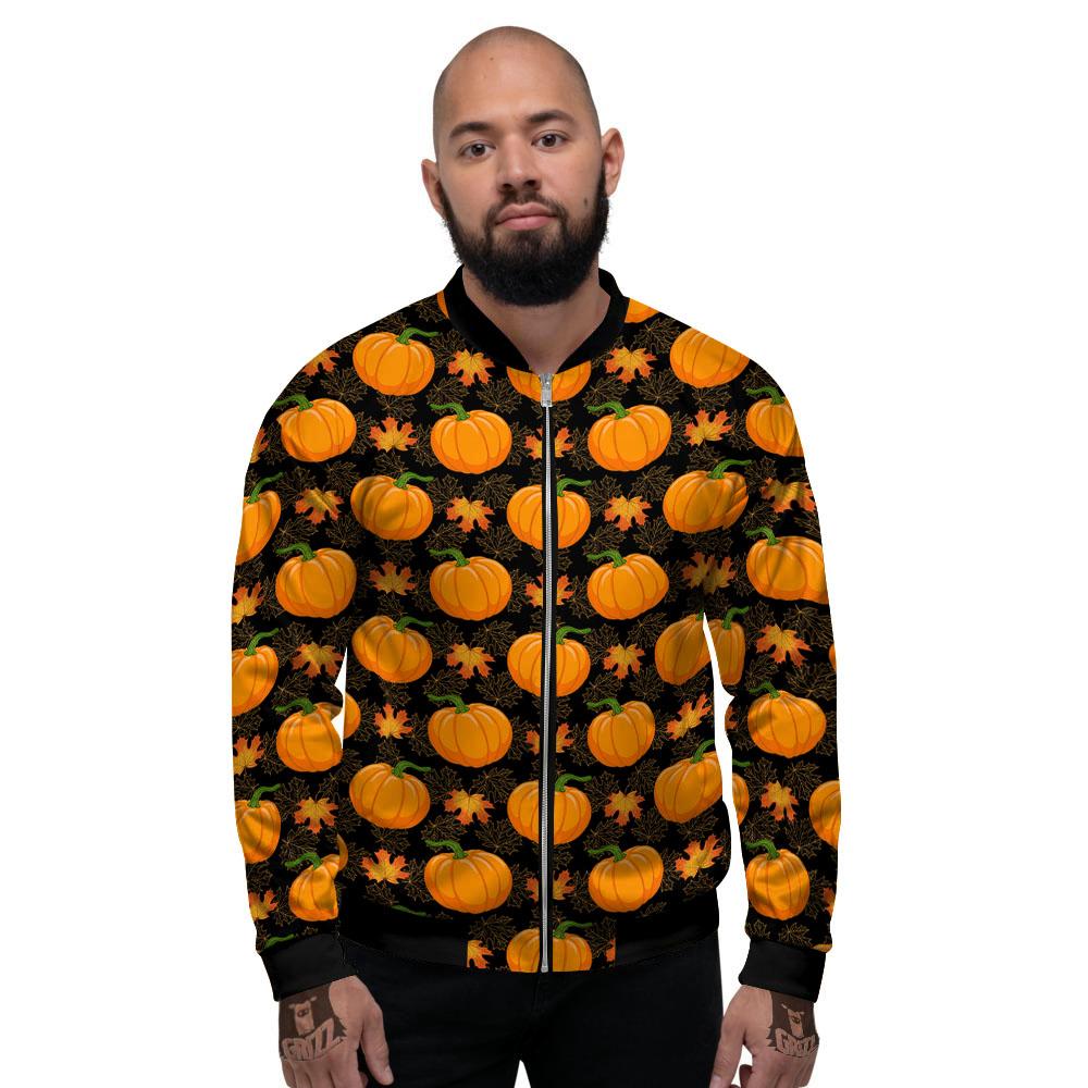 Pumpkin Orange Print Pattern Men's Bomber Jacket-grizzshop