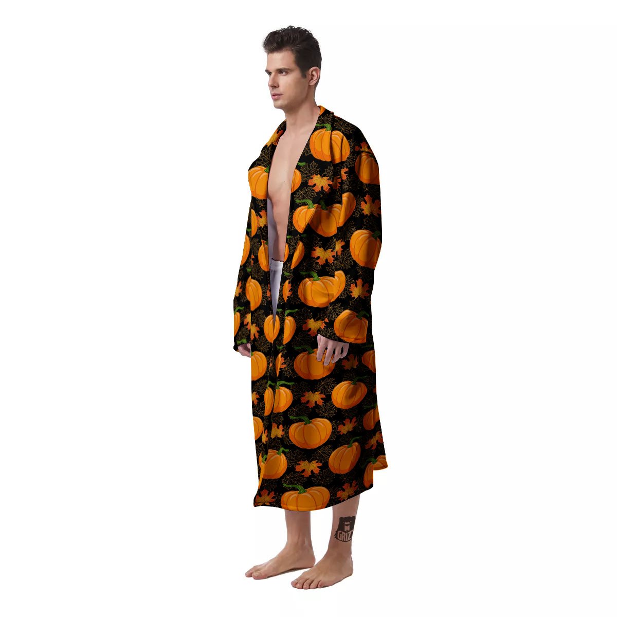 Pumpkin Orange Print Pattern Men's Robe-grizzshop