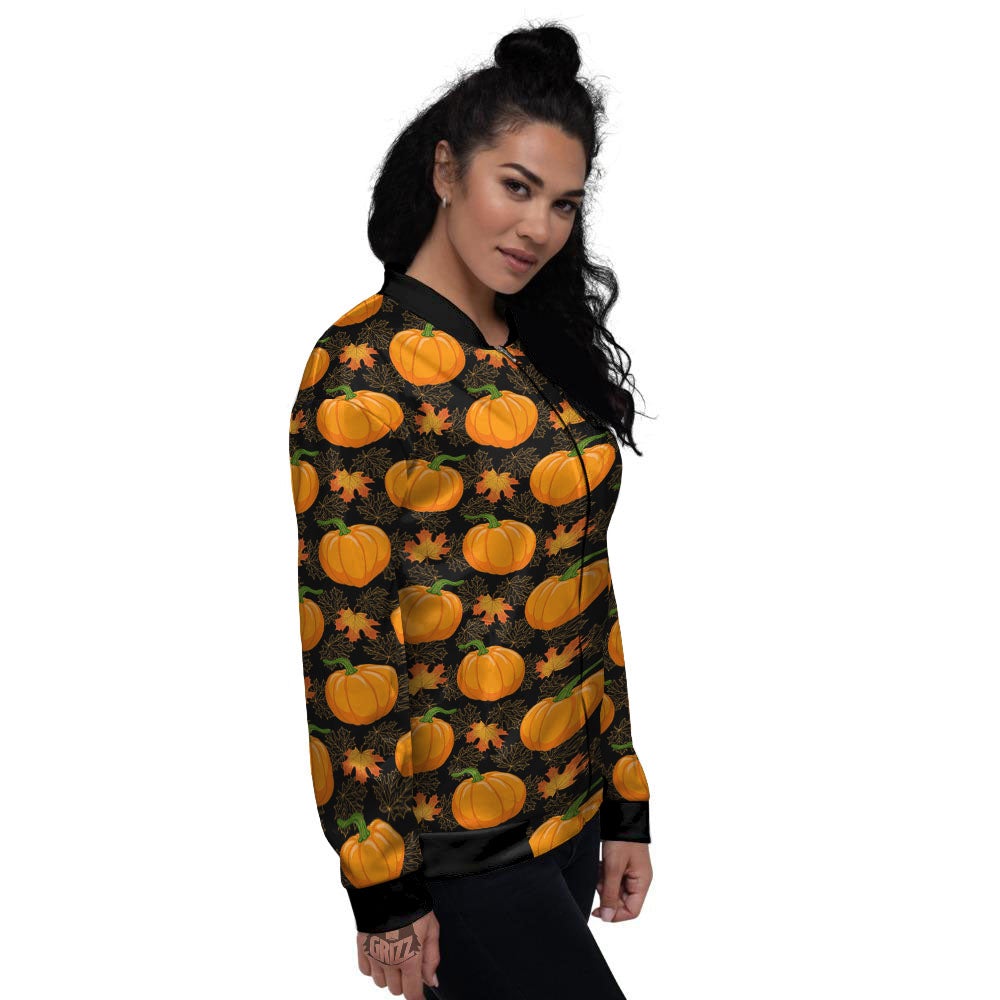 Pumpkin Orange Print Pattern Women's Bomber Jacket-grizzshop