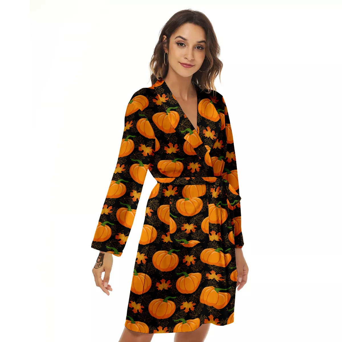 Pumpkin Orange Print Pattern Women's Robe-grizzshop