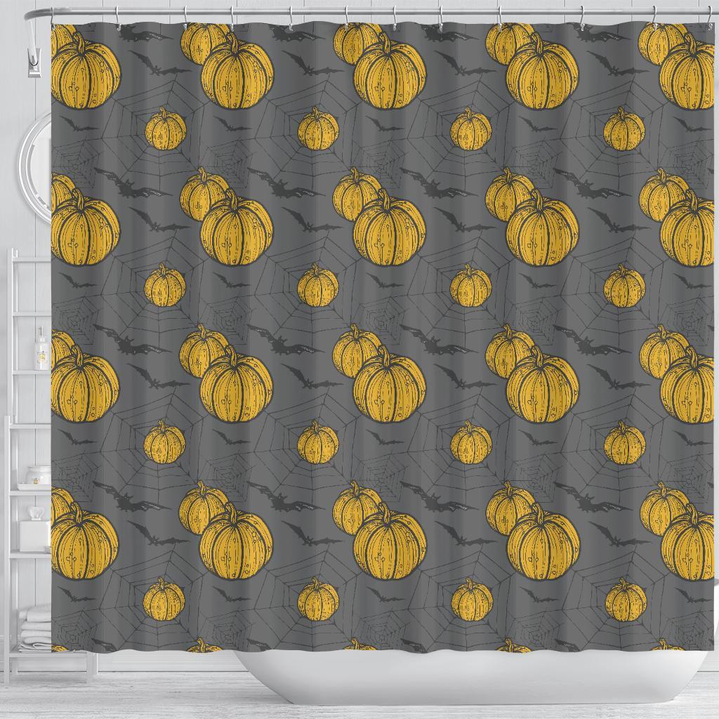 Pumpkin Pattern Print Bathroom Shower Curtain-grizzshop