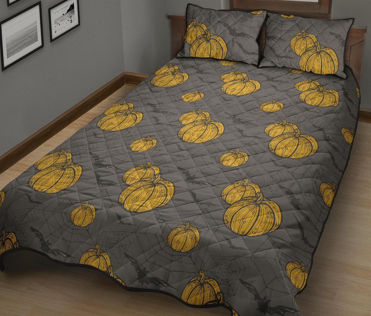Pumpkin Pattern Print Bed Set Quilt-grizzshop