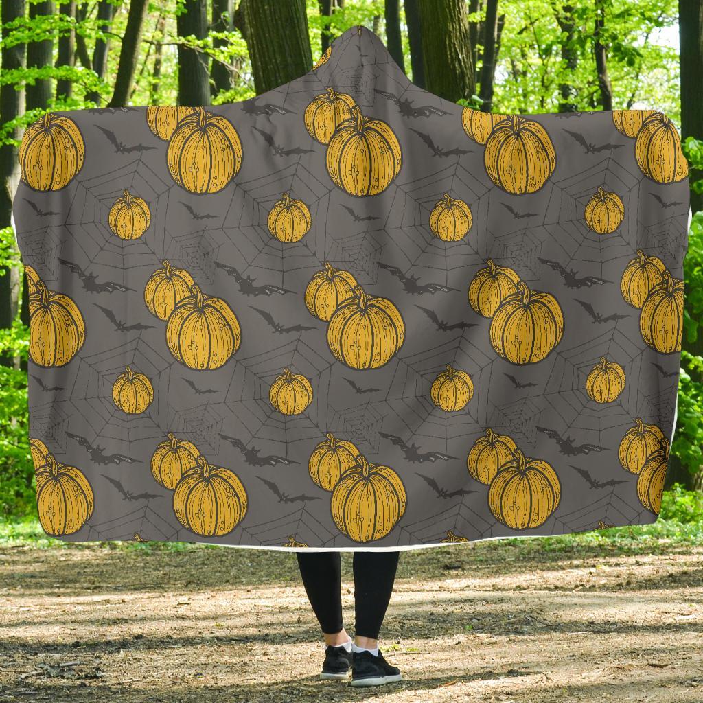 Pumpkin Pattern Print Hooded Blanket-grizzshop
